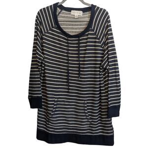 French Laundry black & white stripe stretch‎ 3/4 sleeve pullover top 3X